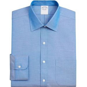 Brooks Brothers, Overhemden, Heren, Blauw, S, Katoen, Blauw Regular Fit Non-Iron Stretch Katoenen Overhemd met Ainsley Kraag