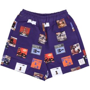 Usual, Korte broeken, Heren, Veelkleurig, L, Polyester, Paarse All Over Print Heren Shorts