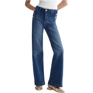 Liu Jo, Jeans, Dames, Blauw, W27, Denim, Blauwe Denim Flare Jeans met Knopen