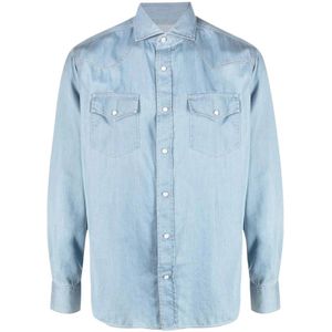 Brunello Cucinelli, Overhemden, Heren, Blauw, M, Denim, Blauwe Denim Jeans Shirt