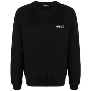 Versace, Sweatshirts & Hoodies, Heren, Zwart, L, Katoen, Grafische Print Crew Neck Sweatshirt