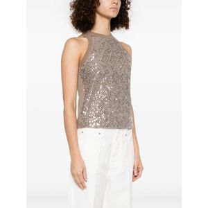 Brunello Cucinelli, Tops, Dames, Grijs, M, Stijlvolle Cutout Paillettes Top