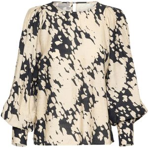 Kaffe, Blouses & Shirts, Dames, Beige, S, Wol, Grafische Wolk Feminine Blousetop