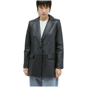 St. Agni, Nappa Leren Blazer Zwart, Dames, Maat:M