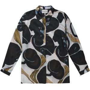 Munthe, Blouses & Shirts, Dames, Veelkleurig, S, Zijden blouse met abstracte print, lange mouwen en knoopsluiting