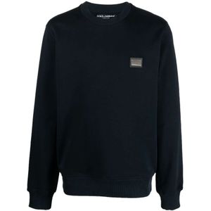 Dolce & Gabbana, Sweatshirts & Hoodies, Heren, Blauw, S, Katoen, Navy Logo Patch Trui
