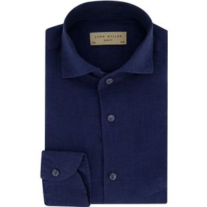John Miller, Overhemden, Heren, Blauw, 5Xl, Linnen, Slim Fit Business Overhemd Donkerblauw