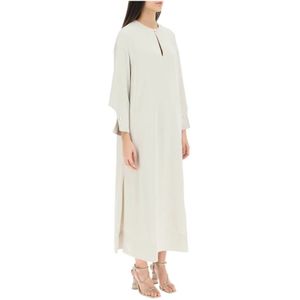 Agnona, Kleedjes, Dames, Beige, L, Caftan jurk van vloeiende stretch viscose cady