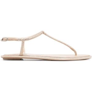 René Caovilla, Diana Kristalversierde Platte Sandalen Beige, Dames, Maat:37 1/2 EU