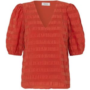 Modström, Blouses & Shirts, Dames, Rood, S, Polyester, Rode V-hals top met pofmouwen