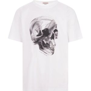 Alexander McQueen, Tops, Heren, Wit, L, Katoen, Skull Grafische Witte T-shirt