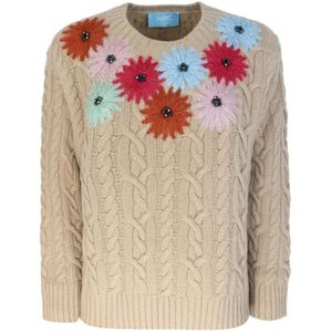 Max Mara, Truien, Dames, Veelkleurig, M, Wol, Bloemen Crewneck Trui