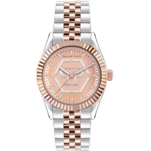 Philipp Plein, Datum Superlatief Zilver/Rose Goud Horloge Roze, Dames, Maat:ONE Size