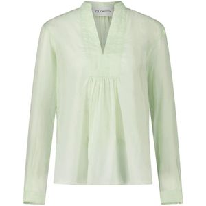 Closed, Doorschijnende V-hals Blouse Groen, Dames, Maat:M