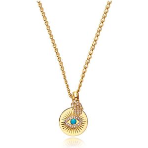 Nialaya, Skyfall Evil Eye and Hamsa Hand Necklace Geel, Dames, Maat:ONE Size