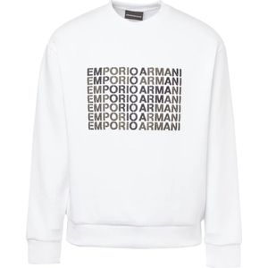 Emporio Armani, Sweatshirts & Hoodies, Heren, Wit, M, Katoen, Witte Stretch Katoenen Heren Sweatshirt met Geborduurd Logo en Adelaar Grafisch Ontwerp