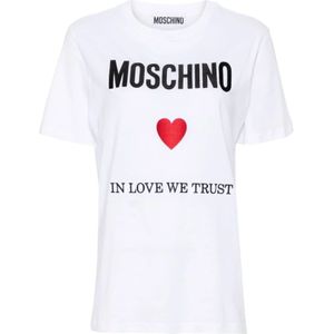 Moschino, Tops, Dames, Wit, 2Xs, Katoen, Witte Logo Print Top