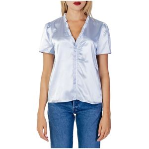 Vila, Blouses & Shirts, Dames, Blauw, L, Polyester, Lichtblauwe V-hals korte mouw blouse