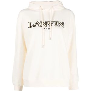 Lanvin, Sweatshirts & Hoodies, Dames, Wit, S, Katoen, Witte Geborduurde Logo Katoenen Hoodie