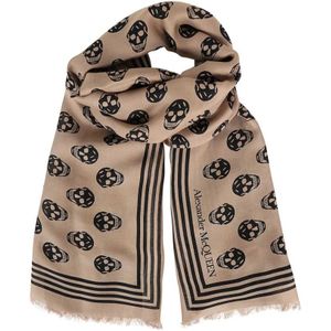 Alexander McQueen, Accessoires, Heren, Bruin, ONE Size, Sjaal met schedelprint en franjes