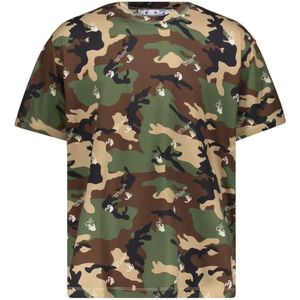 Off White, Tops, Heren, Groen, S, Katoen, Katoenen Camouflage T-shirt