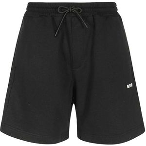 Msgm, Korte broeken, Heren, Zwart, S, Katoen, Basic Logo Bedrukte Sweat Shorts