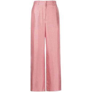 Lanvin, Wijde Zijden Broek met Geometrische Print Roze, Dames, Maat:M