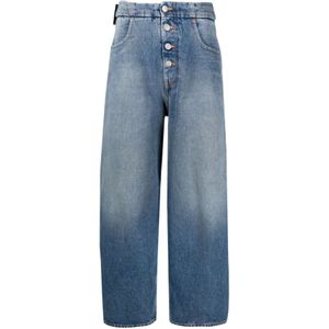 MM6 Maison Margiela, Jeans, Dames, Blauw, W25, Denim, Gewassen Denim Wide Leg Jeans