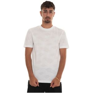 Boss, Tops, Heren, Wit, XL, Katoen, Kort T-shirt met ronde hals en abstract design