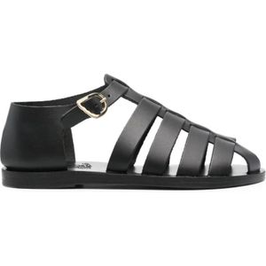 Ancient Greek Sandals, Zwarte Homeria Platte Sandaal Zwart, Dames, Maat:38 EU