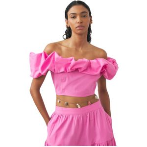 Antik Batik, Tops, Dames, Roze, XS, Katoen, Strapless Katoenen Poplin Crop Top