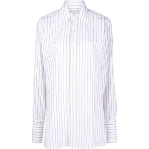 Maison Margiela, Blouses & Shirts, Dames, Wit, M, Katoen, Gestreept katoenen overhemd met klassieke kraag