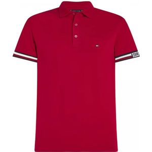 Tommy Hilfiger, Monotype Flag Cuff Slim Fit Polo Rood, Heren, Maat:M