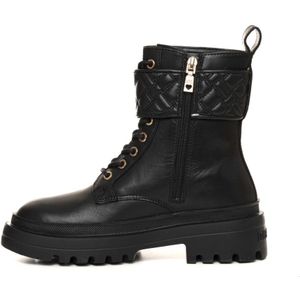 Love Moschino, Schoenen, Dames, Zwart, 39 EU, Vetersluiting leren enkellaarzen