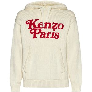 Kenzo, Sweatshirts & Hoodies, Heren, Beige, S, Katoen, Chunky Gebreide Hoodie