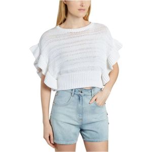 Iro, Truien, Dames, Wit, S, Katoen, Ruffled Cropped Knit Sweater