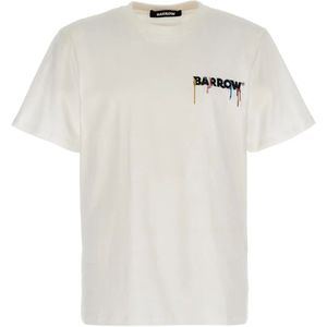 Barrow, Logo Print Beige T-shirt Korte Mouw Wit, Heren, Maat:S