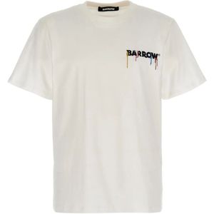 Barrow, Tops, Heren, Wit, XS, Katoen, Logo Print Beige T-shirt Korte Mouw