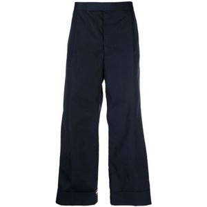 Thom Browne, Marineblauwe Wijde Pijp Geknipte Broek Blauw, Heren, Maat:M