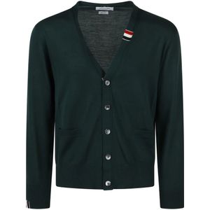 Thom Browne, Gestreepte Merino Wol Cardigan Groen, Heren, Maat:M