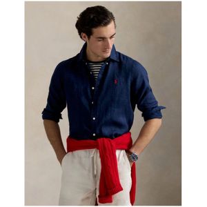 Polo Ralph Lauren, Overhemden, Heren, Blauw, S, Linnen, Custom Fit Linnen Overhemd