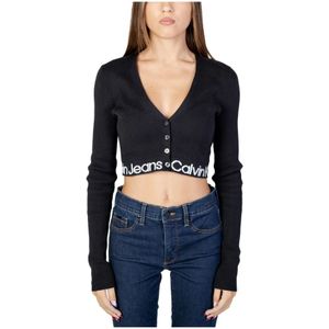 Calvin Klein Jeans, Truien, Dames, Zwart, M, Katoen, Gezellige Intarsia Sweater voor Vrouwen