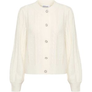 Karen by Simonsen, Truien, Dames, Beige, S, Wol, Egret Cardigan met Pofmouwen en Knoopdetail