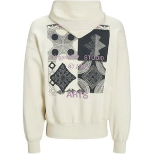 Jack & Jones, Sweatshirts & Hoodies, Heren, Wit, XL, Achtergrond Grafische Sweat Hood Antique White