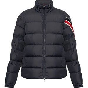 Moncler, Jassen, Heren, Blauw, M, Blauwe Donsjas Met Opstaande Kraag