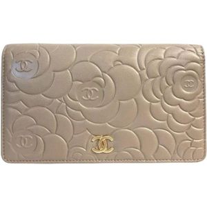 Chanel Vintage, Tweedehands leren portemonnees Beige, Dames, Maat:ONE Size