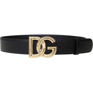 Dolce & Gabbana, Accessoires, Dames, Zwart, 85 CM, Leer, Luxe Zwarte Kalfsleren Riem met Gouden DG Logo