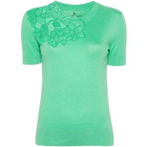 Ermanno Scervino, Groene Katoenen Blouse met Bloemenapplicatie Groen, Dames, Maat:M