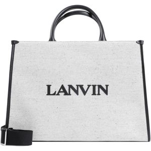 Lanvin, Tassen, Heren, Grijs, ONE Size, Katoen, Grijze Shopper Tas met Zwarte Details