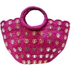 Paco Rabanne, Luxe Raffia Mand in Levendig Fuchsia Roze, Dames, Maat:ONE Size